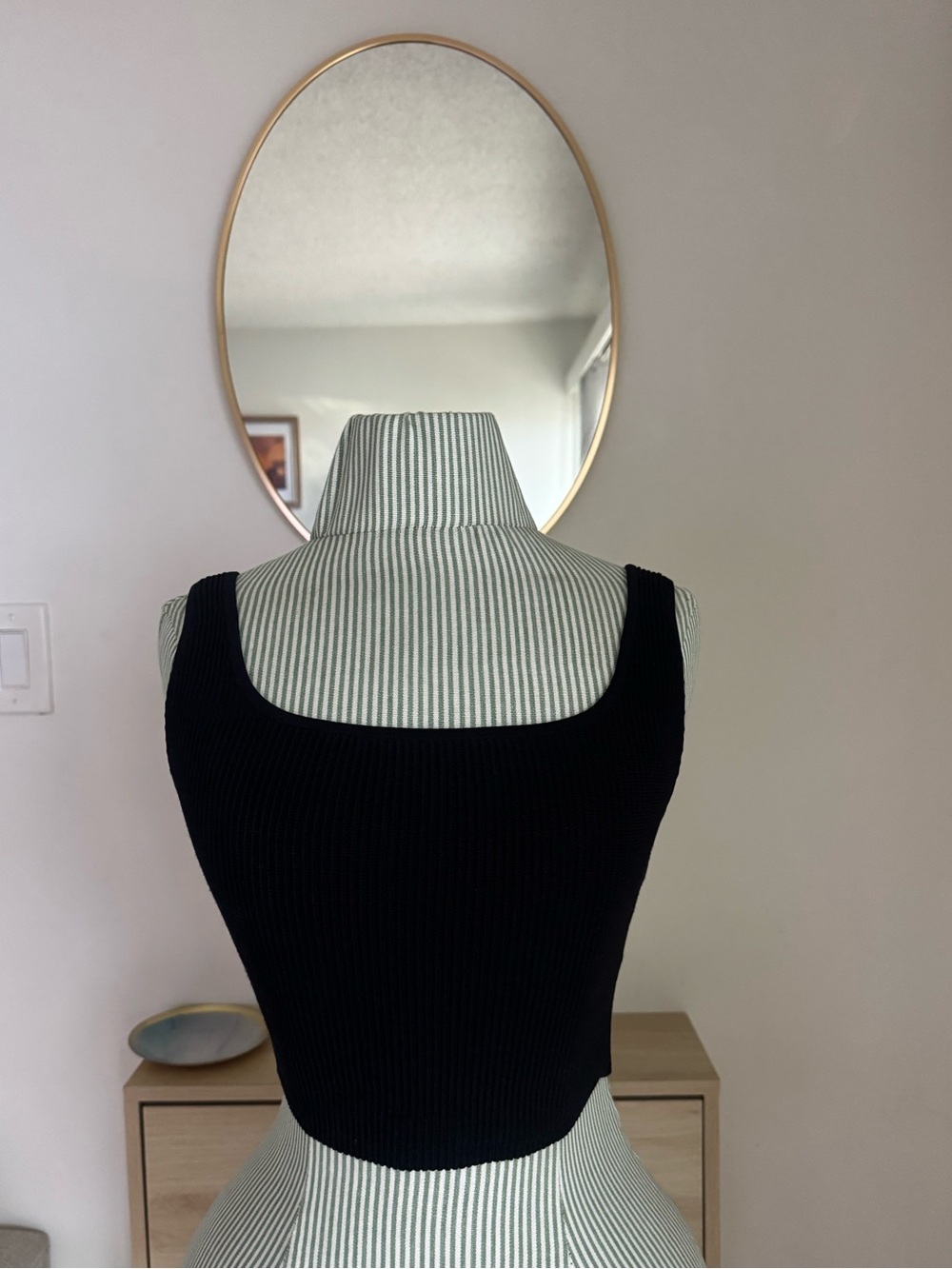 Babaton Black Ribbed Square Neck Crop Top